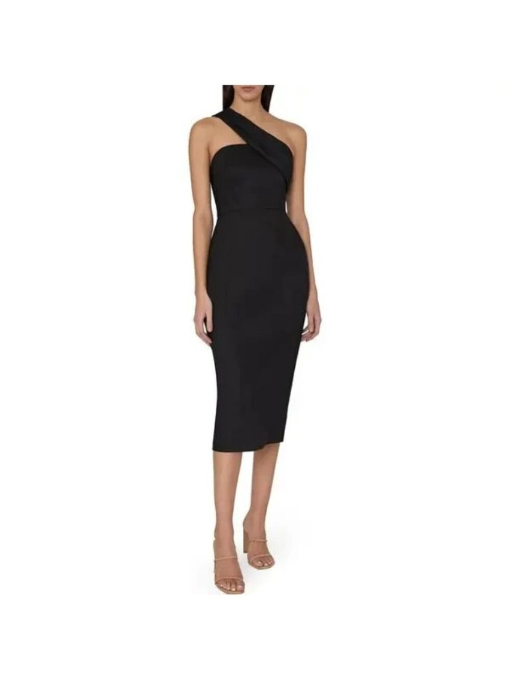 Milly One Shoulder Linen Dress Sheath Cocktail Midi size 6 color black NWT $395